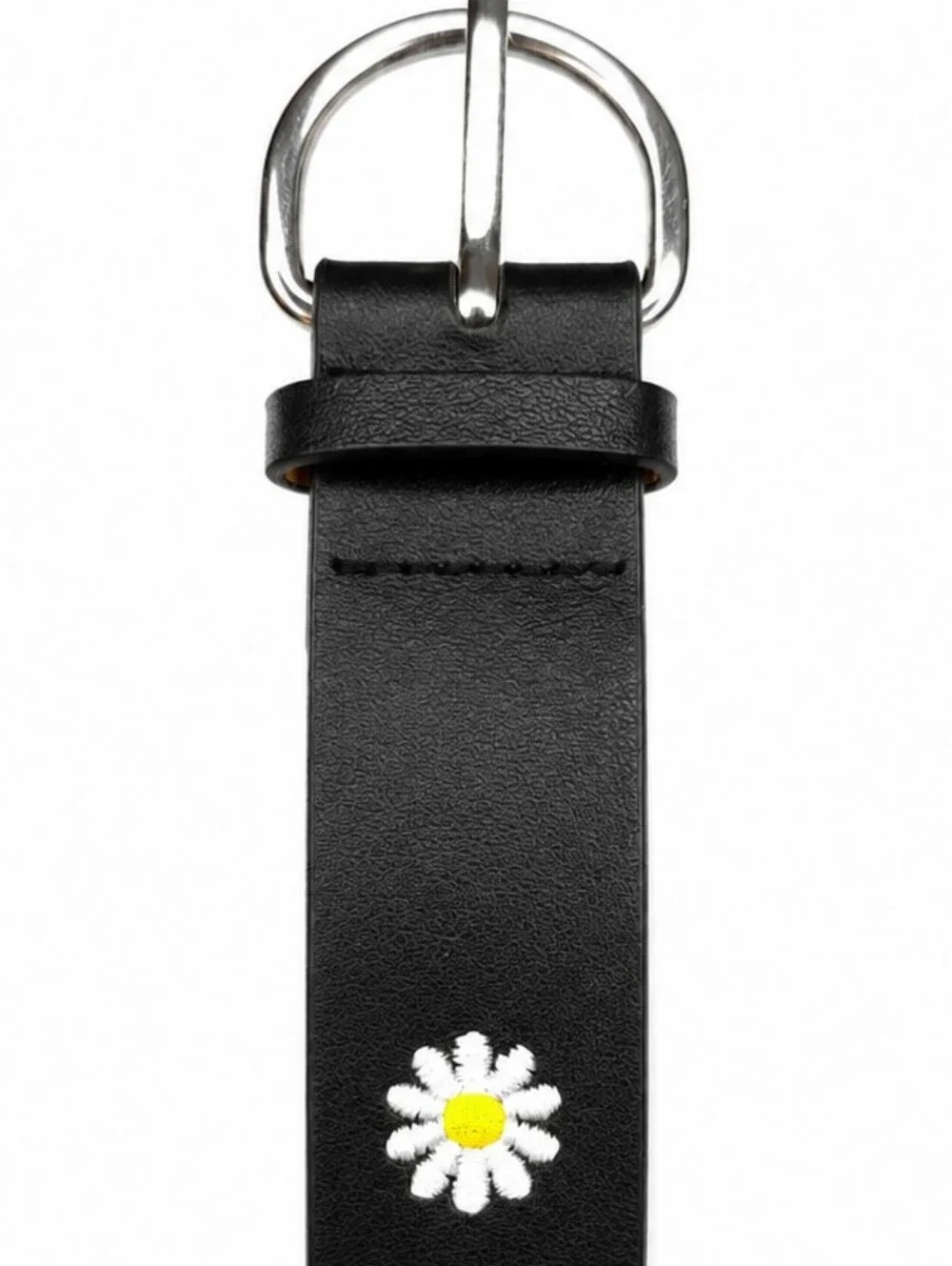 👚 NWOT Youth XL Daisy Flower Embroidered Black Faux Leather Belt Boho Floral